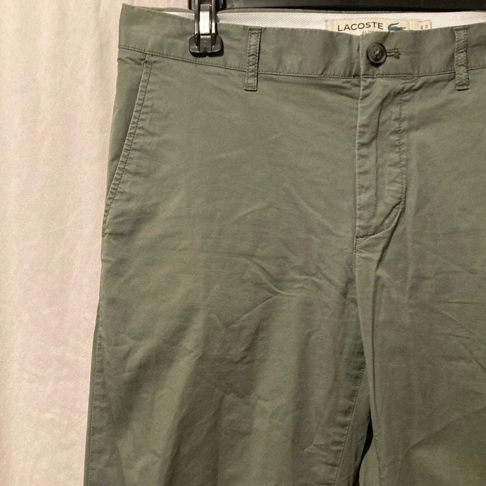 Lacoste Slim Fit Chino Pants Mens 32x33 Olive Green Stretch Cotton Twill HH2739